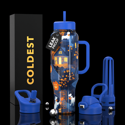 COLDEST 46oz Paw or Treat bottle with three interchangeable lids and retail box